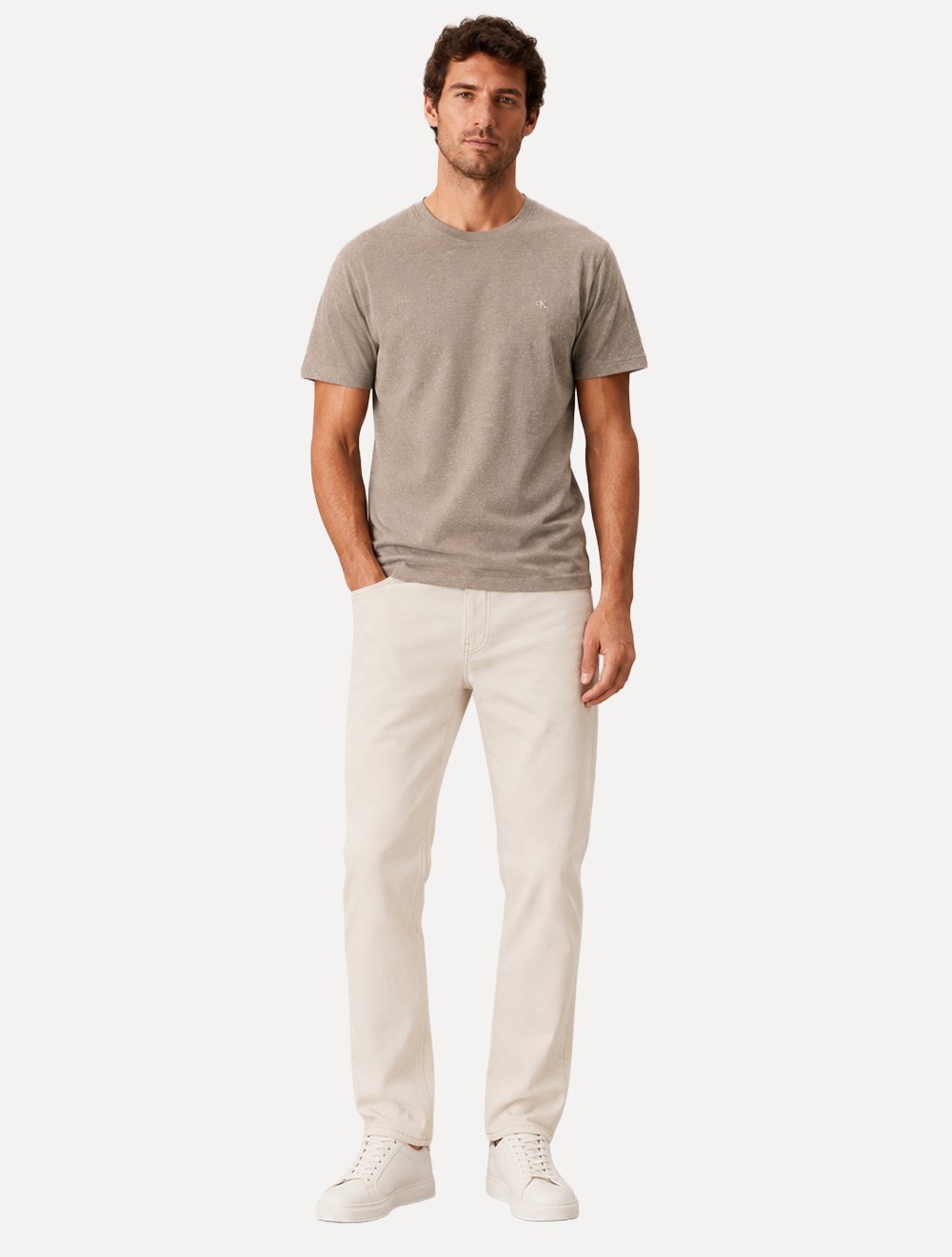 Camiseta Calvin Klein Jeans Masculina Botonê Cáqui Médio