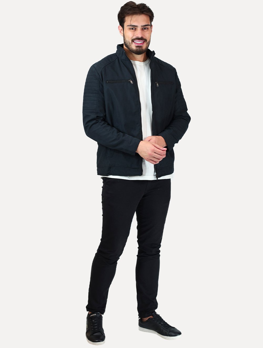 Jaqueta Dixen Masculina Sarja Forrada Zíper Frontal Pesponto nas Mangas Preta