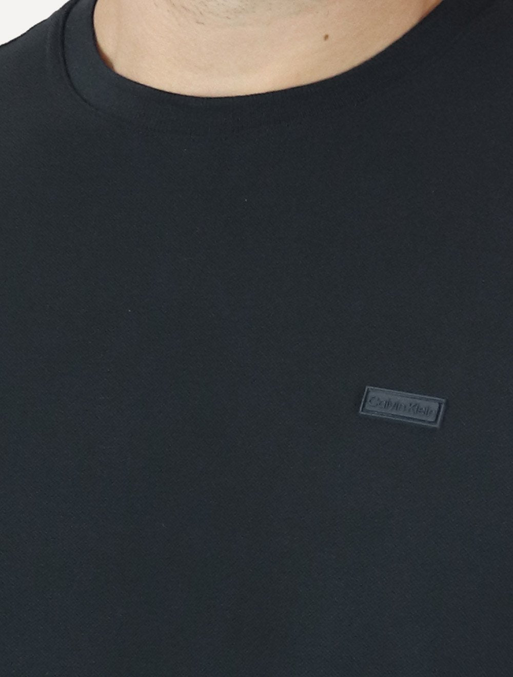 Camiseta Calvin Klein Masculina Piquet Rubber Patch Mono Logo Azul Marinho