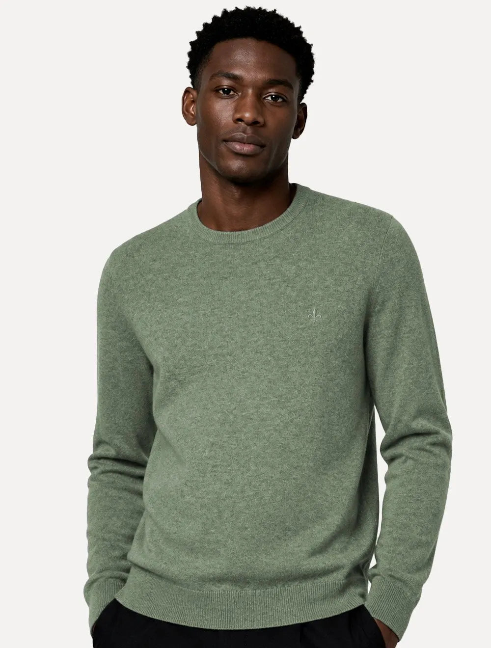 Suéter Dudalina Masculino Tricot Crewneck Basico Verde Médio