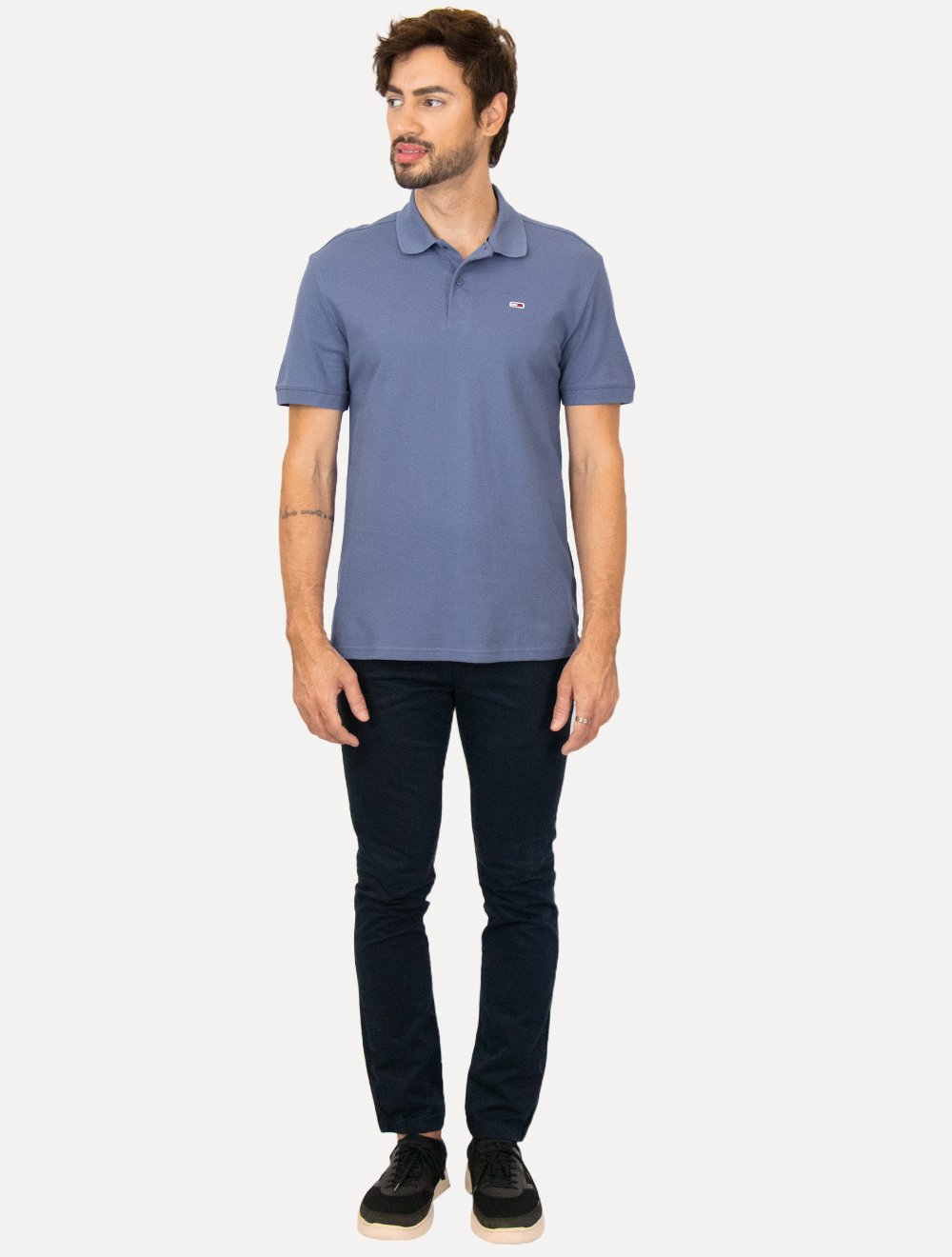 Polo Tommy Jeans Masculina Piquet Regular Placket Azul Índigo