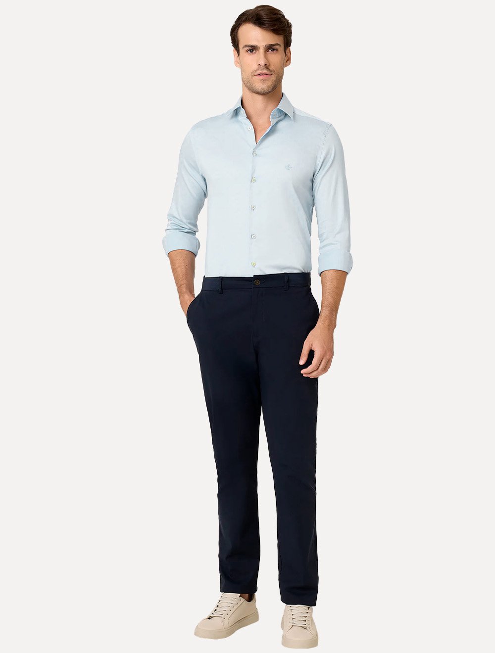Camisa Dudalina Masculina Milano Tricoline Superfine Cotton Lisa Azul Claro