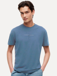 Camiseta Tommy Jeans Masculina Frontal Linear Logo Azul Claro