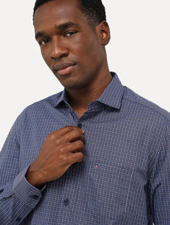Camisa Aramis Masculina Regular Tricoline Micro Xadrez Azul Marinho