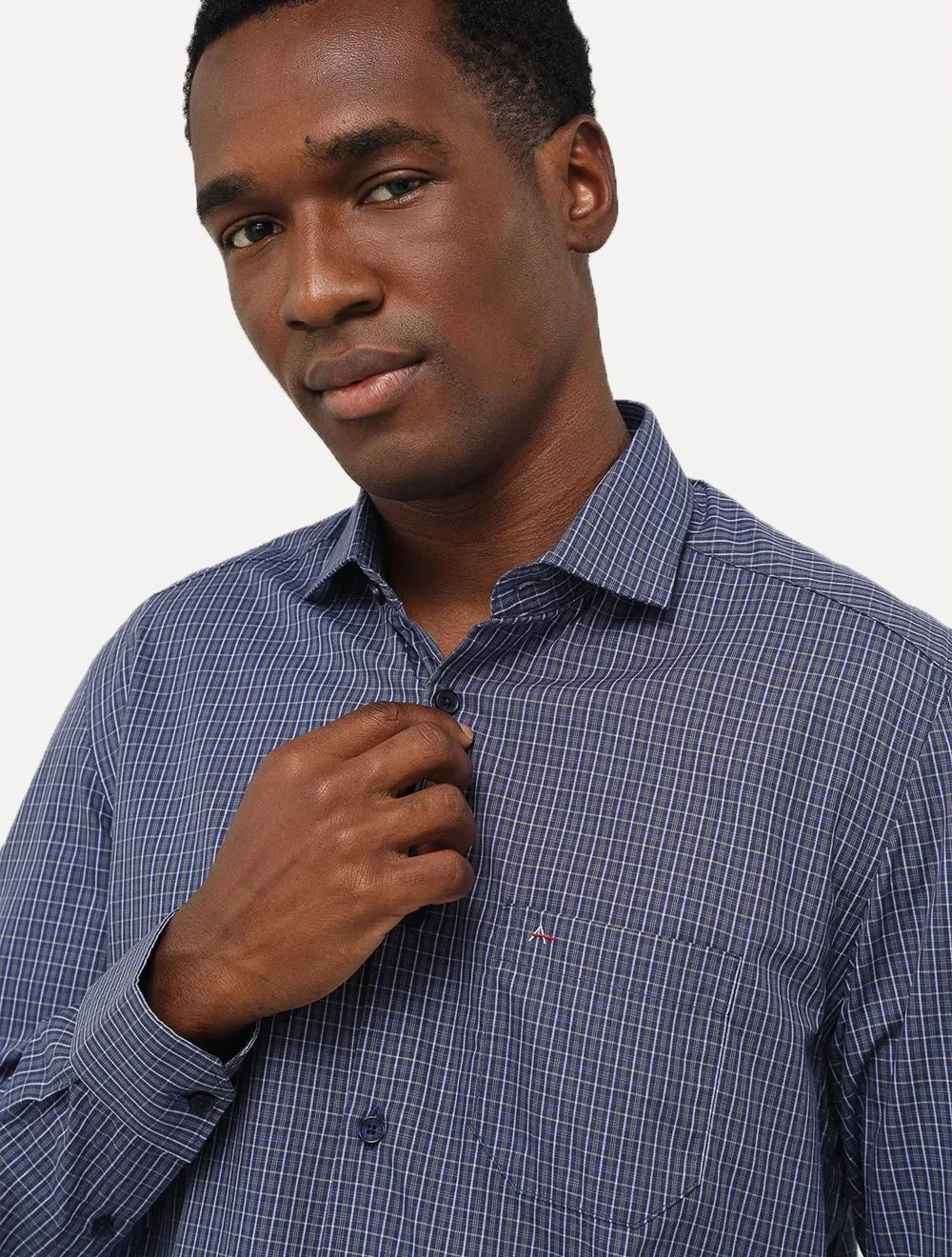 Camisa Aramis Masculina Regular Tricoline Micro Xadrez Azul Marinho
