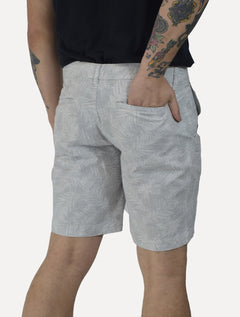 Bermuda Sergio K Masculina Chino Sarja Elastano Floral Cinza Claro