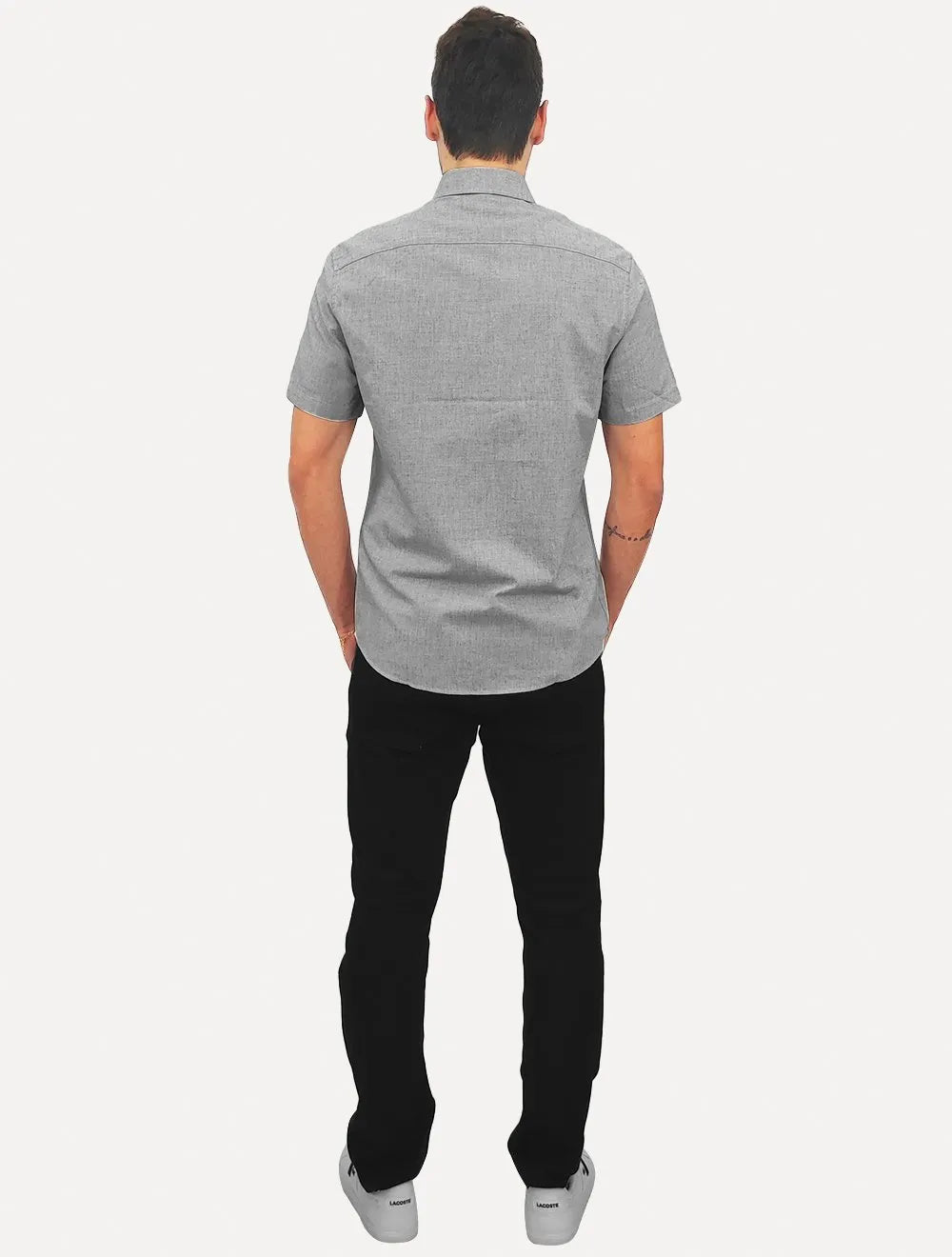 Camisa Calvin Klein Jeans Masculina Manga Curta Tela Algodão Cinza Mescla