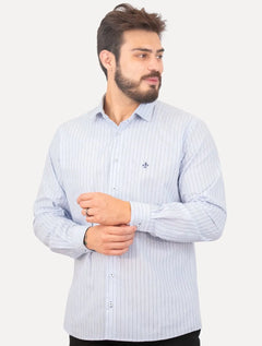 Camisa Dudalina Masculina Comfort Superfine Cotton Listrada Azul Claro