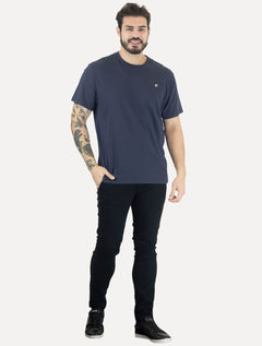 Camiseta Colcci Masculina Basica Logo Minimalista Azul Escuro
