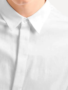 Camisa Armani Exchange Masculina Slim Fit Hidden Button Mono Logo Branca