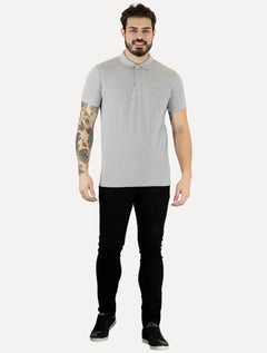 Polo Colcci Masculina Piquet Orange Logo Cinza Mescla Claro