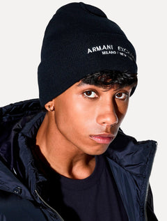 Gorro Armani Exchange Tricô Essential Name Embroidery Azul Marinho
