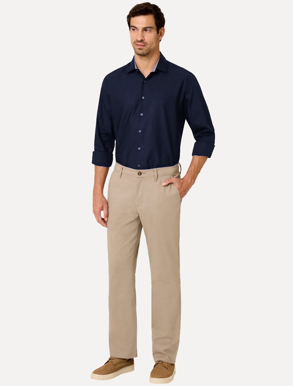 Camisa Dudalina Masculina Comfort Superfine Cotton Mono Logo Azul Escuro