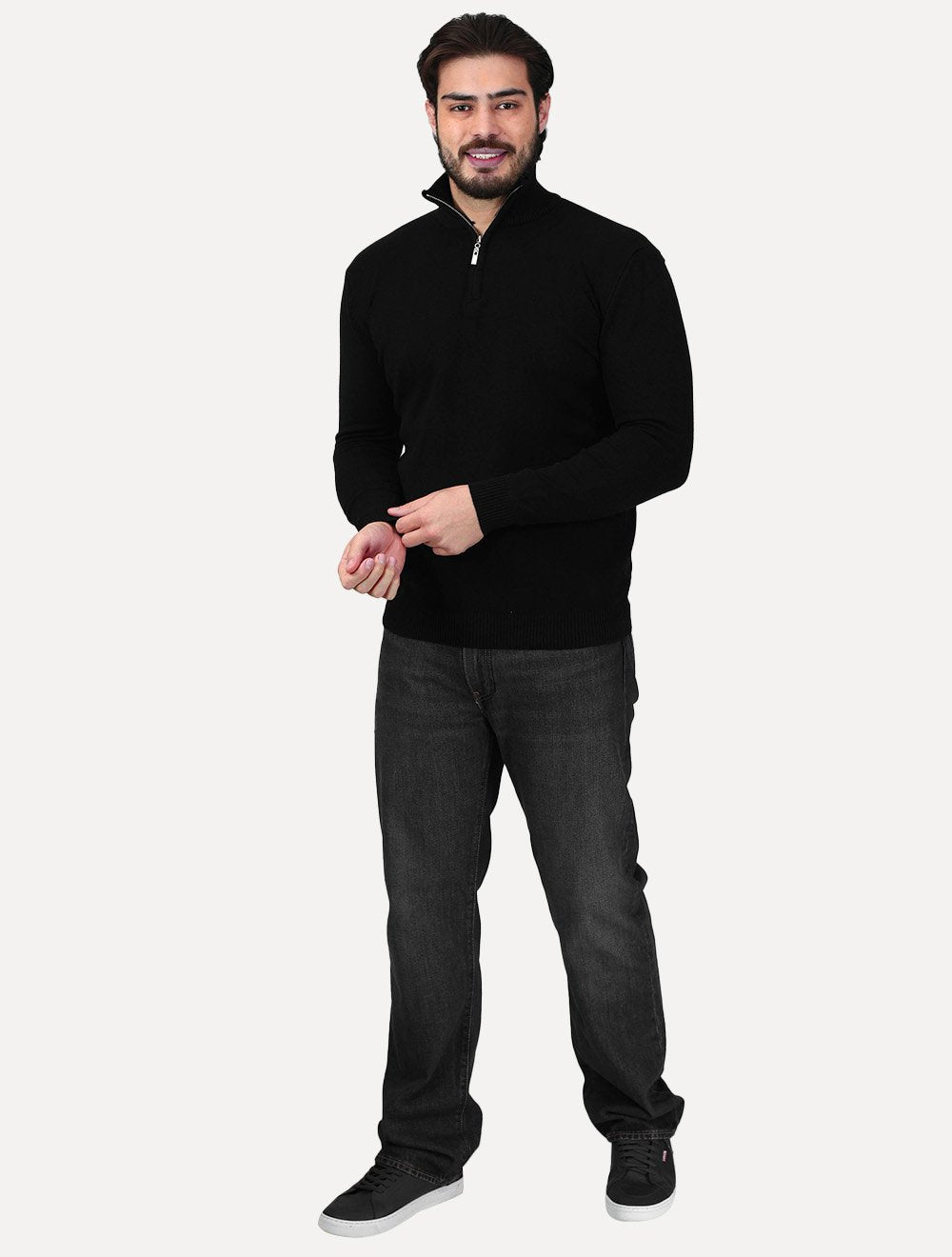 Suéter Dixen Masculino Tricot Straights Half-Zip Gola Alta Preto