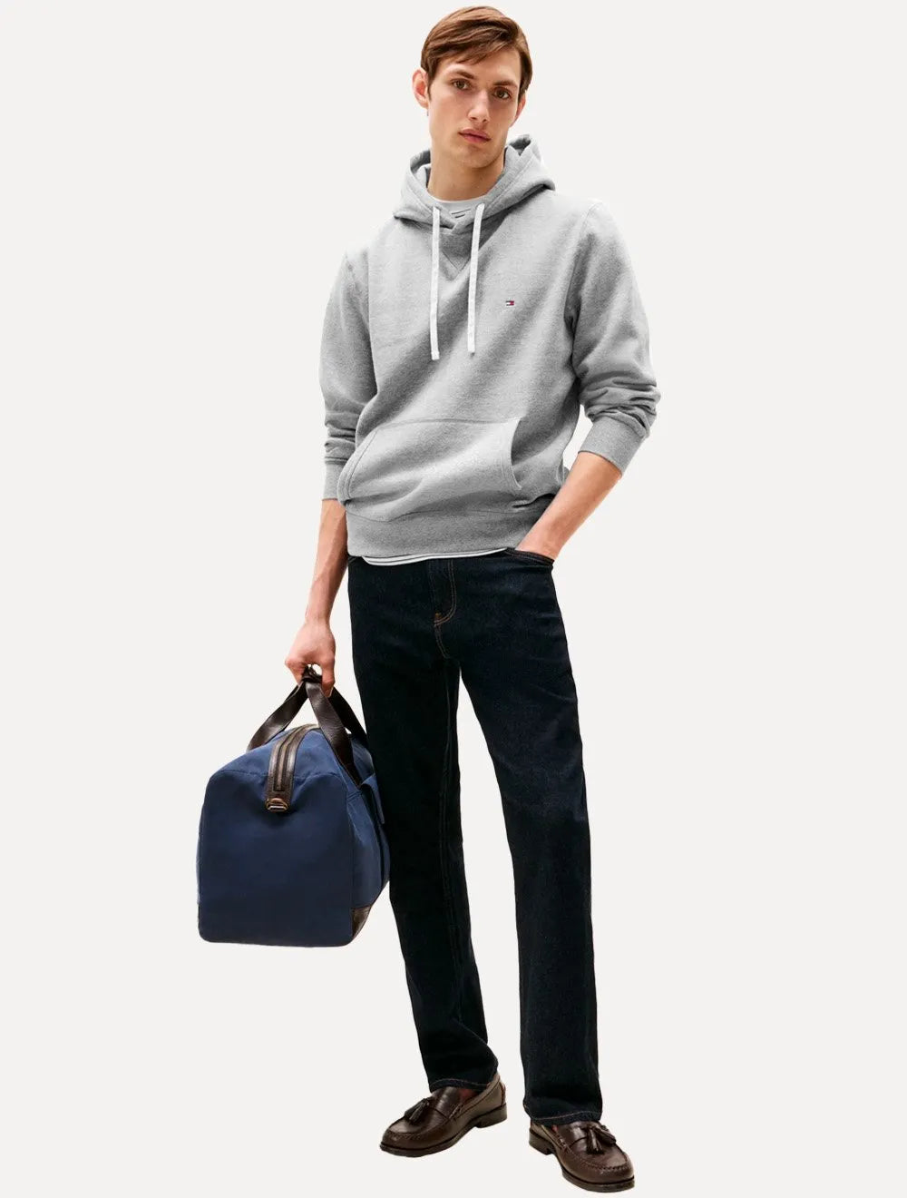Moletom Tommy Hilfiger Masculino Essential Fleece Hoody Flag Cinza Médio