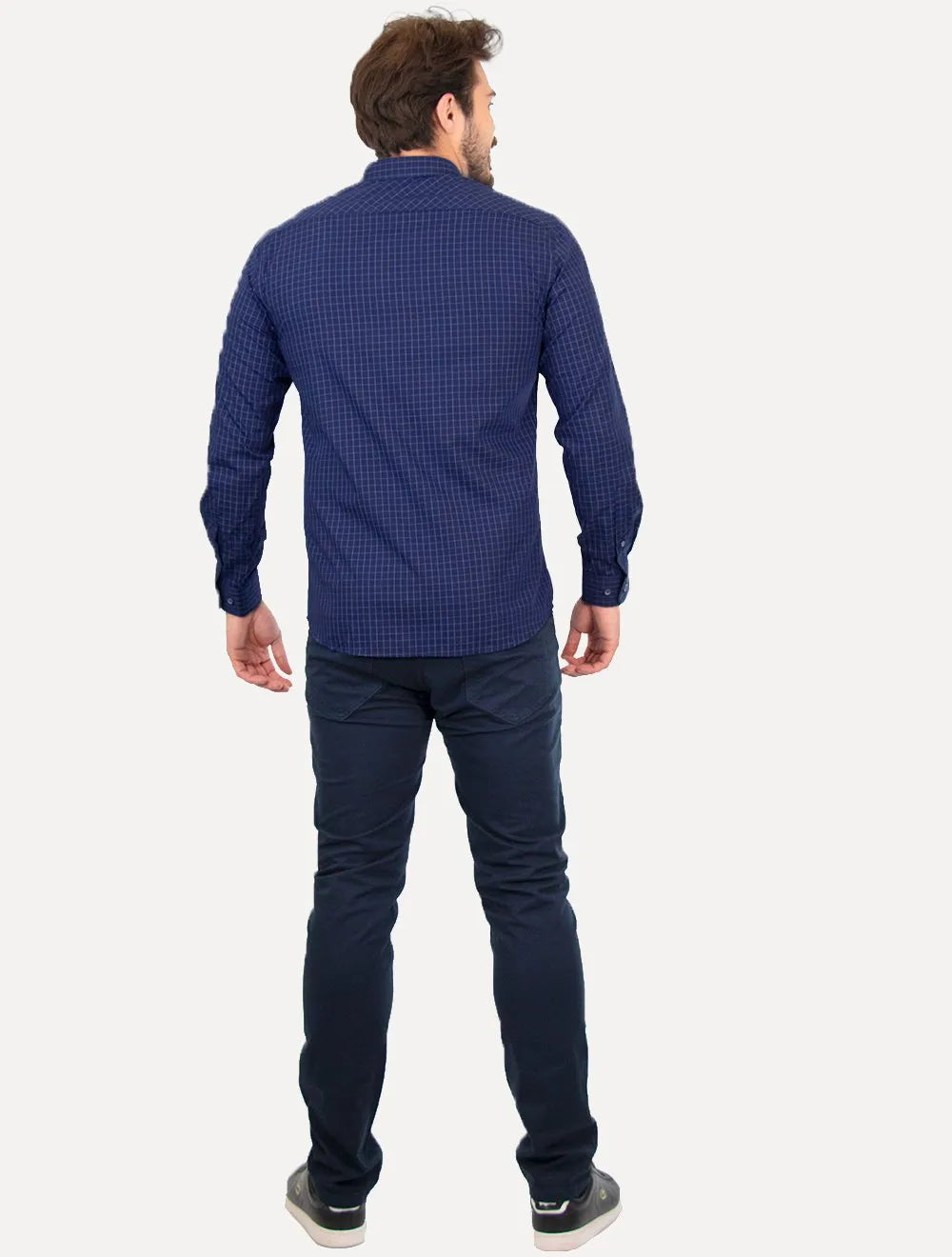 Camisa Dudalina Masculina Slim Superfine Cotton Xadrez Azul Marinho
