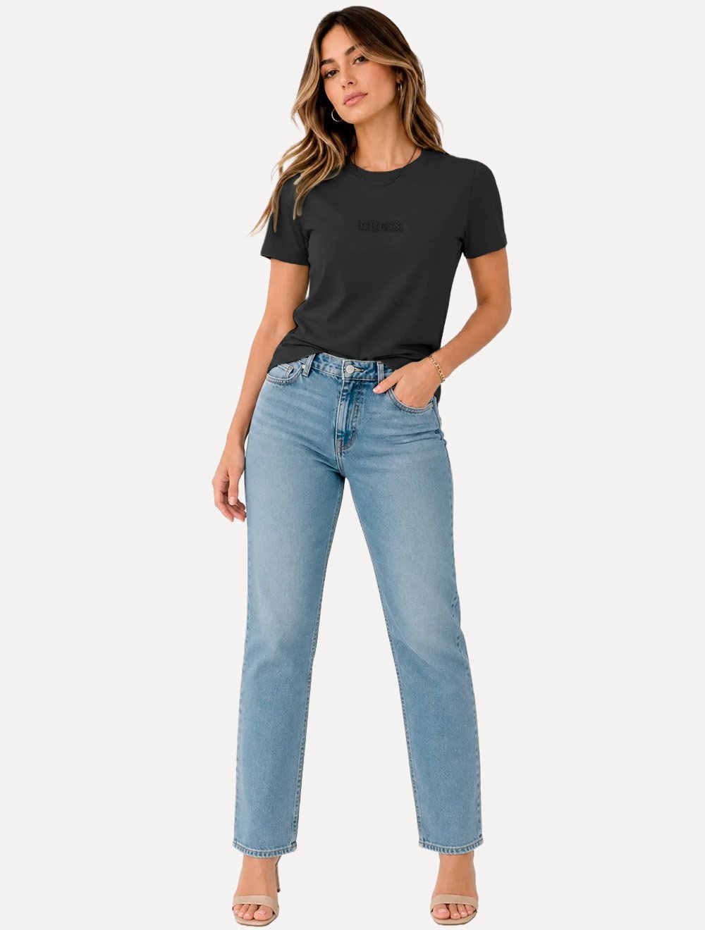 Camiseta Guess Feminina Patch Small Logo Preta