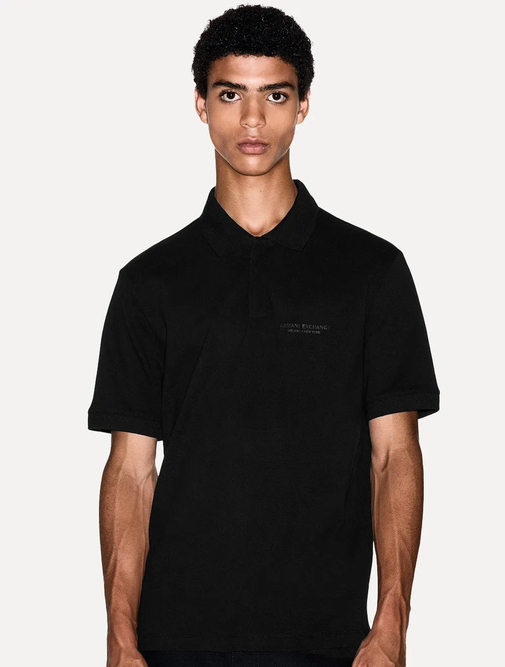 Polo Armani Exchange Regular Fit Light Logo Milano Preta 