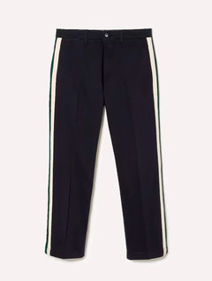 Calça Lacoste Masculina Sarja Chino Straight Fit Contrast Stripe Azul Marinho