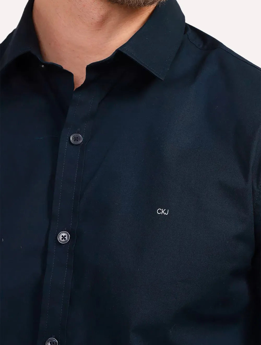 Camisa Calvin Klein Masculina Slim Fit CKJ Logo Azul Marinho