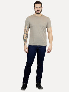 Camiseta Calvin Klein Jeans Masculina CK Bordado Peito Cáqui Mescla