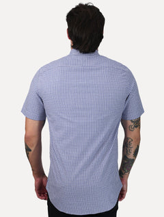Camisa Tommy Hilfiger Masculina Manga Curta Pocket Gingham Azul Médio