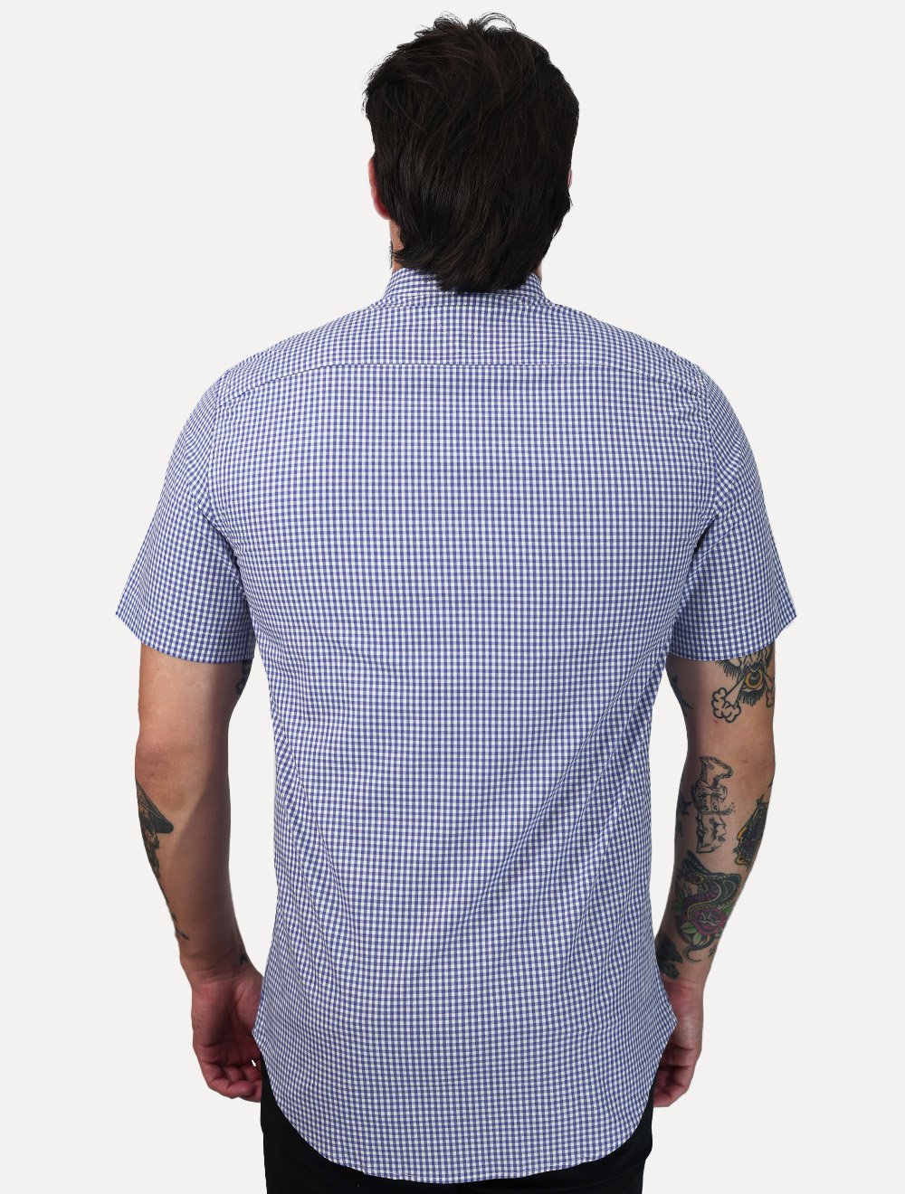 Camisa Tommy Hilfiger Masculina Manga Curta Pocket Gingham Azul Médio
