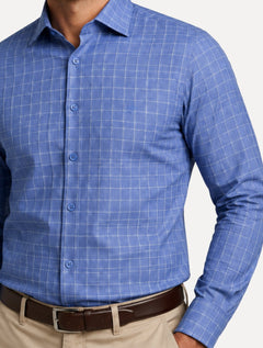 Camisa Dudalina Masculina Comfort Superfine Cotton Xadrez Azul