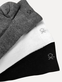 Meia Calvin Klein Cano Curto CK Preta Branca e Cinza Kit 3 Pares