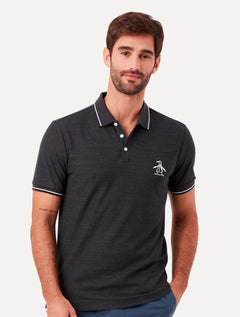 Polo Original Penguin Masculina Piquet Lisa Friso Mega Patch Chumbo Mescla
