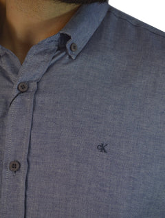 Camisa Calvin Klein Jeans Masculina Regular Oxford Leve Logo Azul Marinho