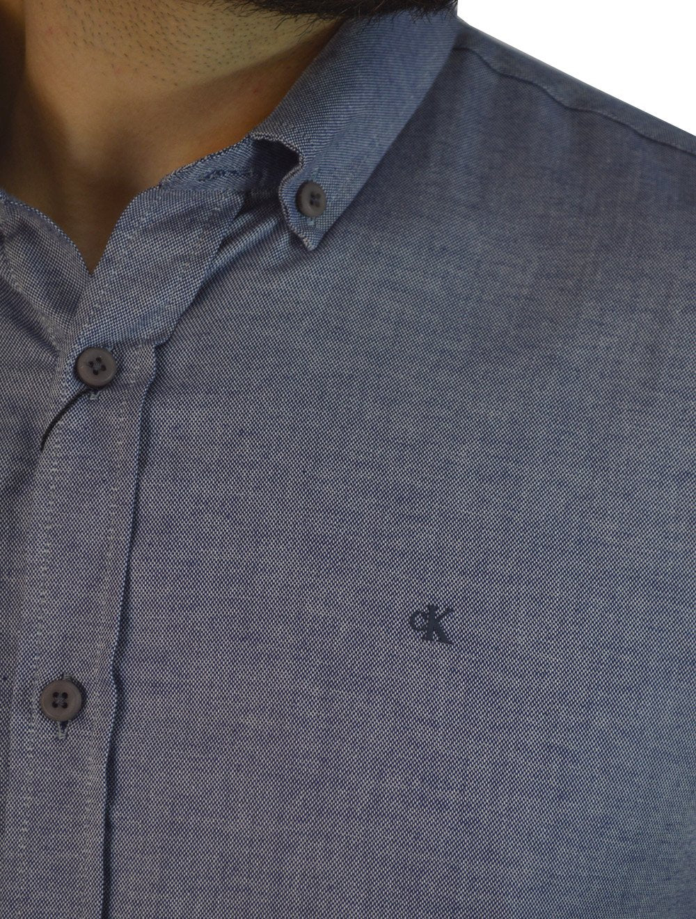 Camisa Calvin Klein Jeans Masculina Regular Oxford Leve Logo Azul Marinho