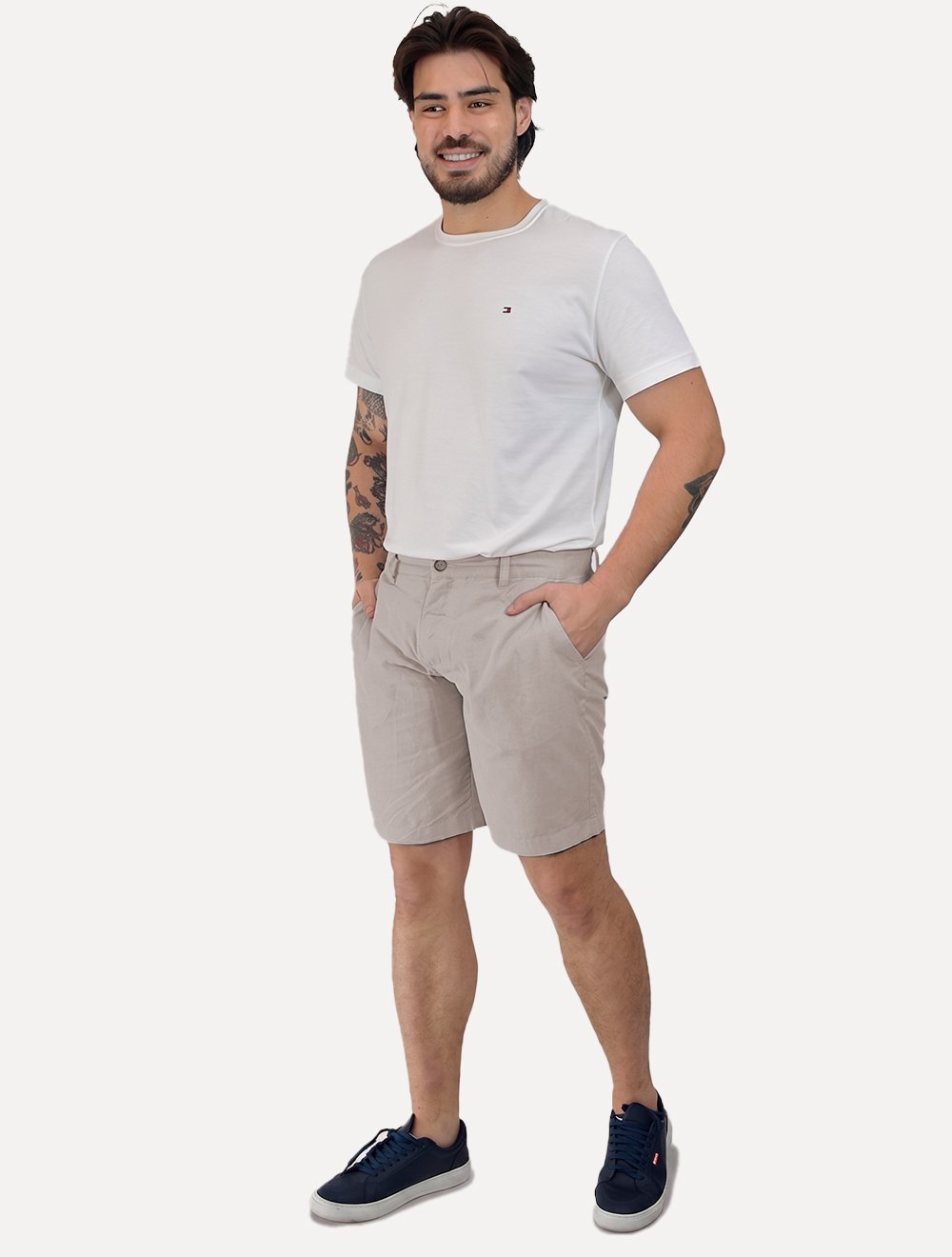 Bermuda Sergio K Masculina Chino Sarja Elastano Cinza