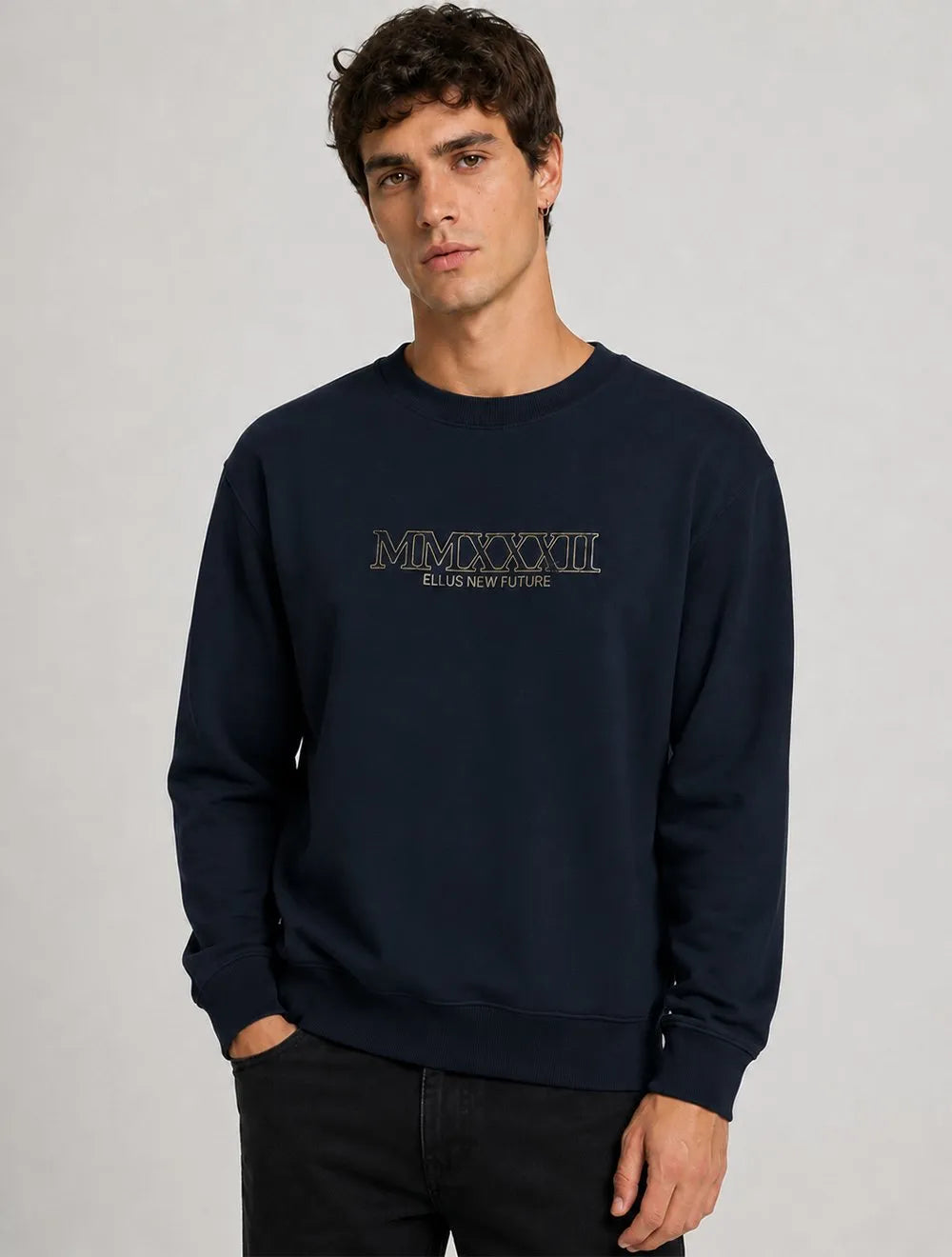 Moletom Ellus Masculino Crewneck Fleece New Future Azul Marinho