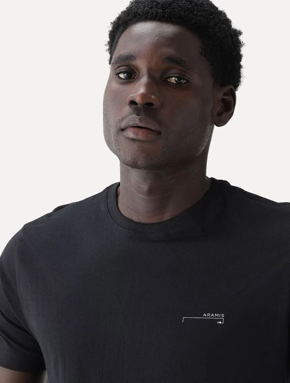 Camiseta Aramis Masculina Estampa Assinatura Peito Preta