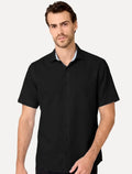 Camisa Dudalina Masculina Manga Curta Slim Superfine Cotton Tricoline Lisa Preta