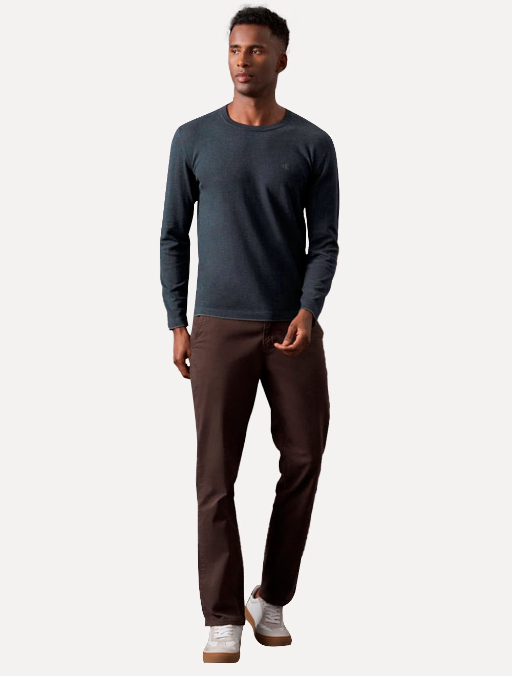 Suéter Calvin Klein Jeans Masculino Tricot Gola Careca com Logo Azul Marinho