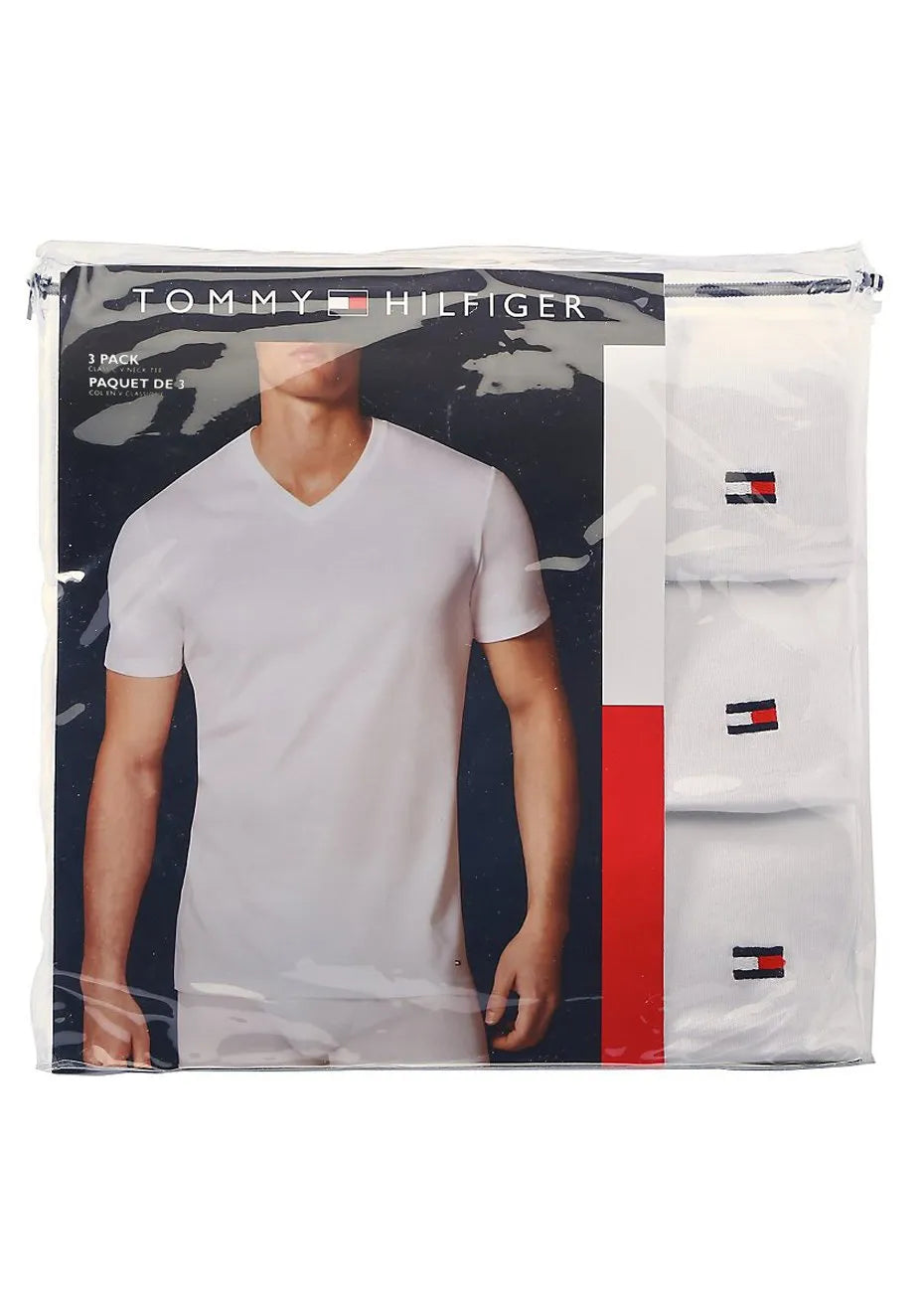 Camisetas Tommy Hilfiger Masculinas Classic V-Neck Brancas Pack 3UN
