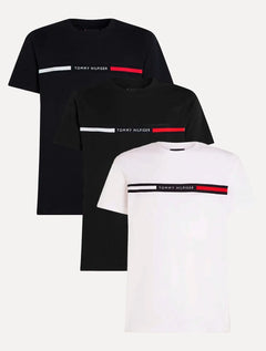 Kit Camisetas Tommy Hilfiger | Chest Insert Logo Azul Marinho/Branca/Preta 3UN