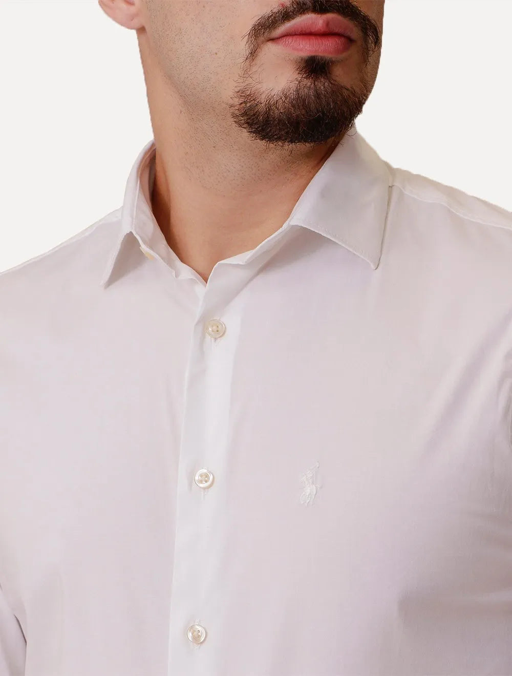 Camisa Ralph Lauren Masculina Slim Office Milano Stretch Off-White