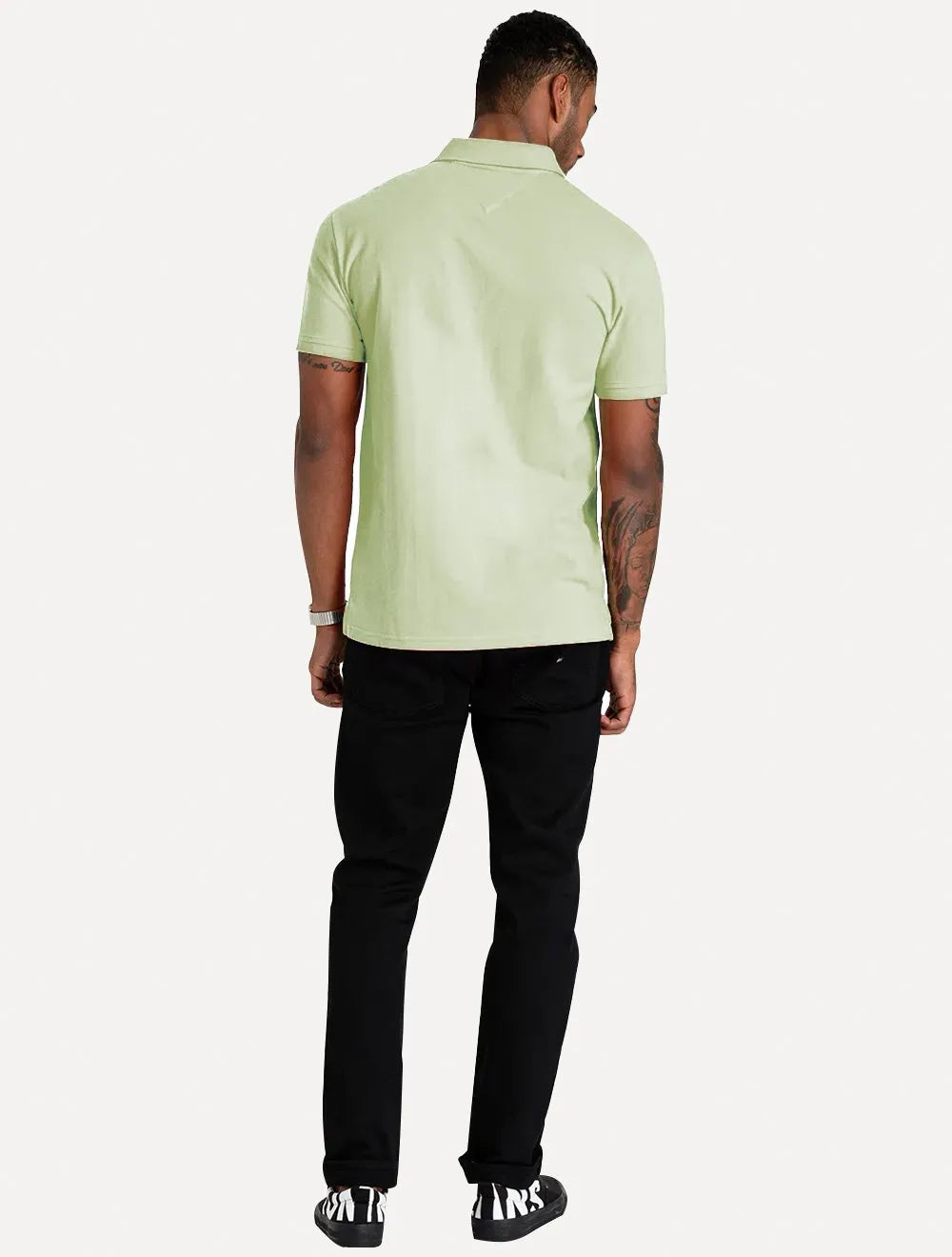 Polo Tommy Jeans Masculina Slim Piquet Flag Placket Verde Claro