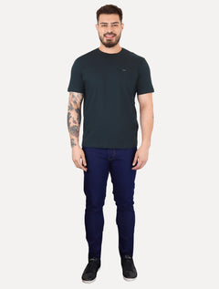 Camiseta Calvin Klein Jeans Masculina Egyptian Cotton Rubber Patch Azul Marinho
