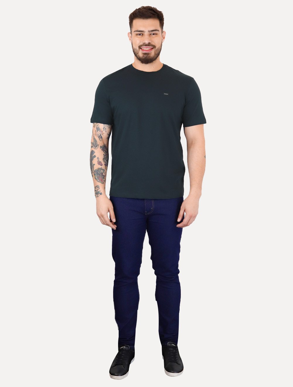 Camiseta Calvin Klein Jeans Masculina Egyptian Cotton Rubber Patch Azul Marinho