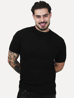 Camiseta Dixen Masculina Tricot Manga Curta Gola Careca Preta