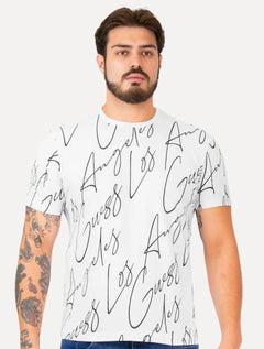 Camiseta Guess Masculina Full Lettering Branca