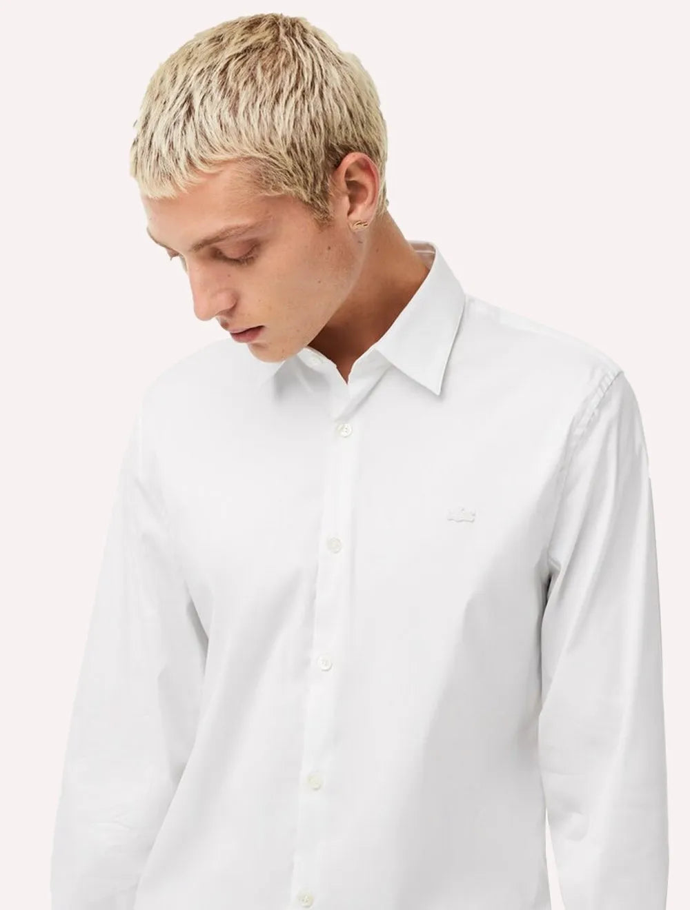 Camisa Lacoste Masculina Slim Fit Popeline Stretch Mono Branca