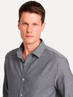 Camisa John John Masculina Regular Oxford Mono Logo Cinza Médio