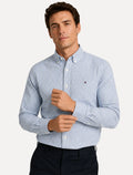Camisa Tommy Hilfiger Masculina Oxford Regular Gingham Branca/Azul Claro