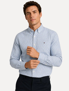 Camisa Tommy Hilfiger Masculina Oxford Regular Gingham Branca/Azul Claro