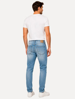 Calça Dudalina Jeans Masculina Slim Classica Five Pockets Azul Claro
